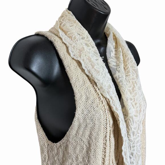 ANTHROPOLOGIE KNIT & LACE SWEATER VEST BOHO COTTAGE CORE KNITTED & KNOTTED XS S - Picture 2 of 7